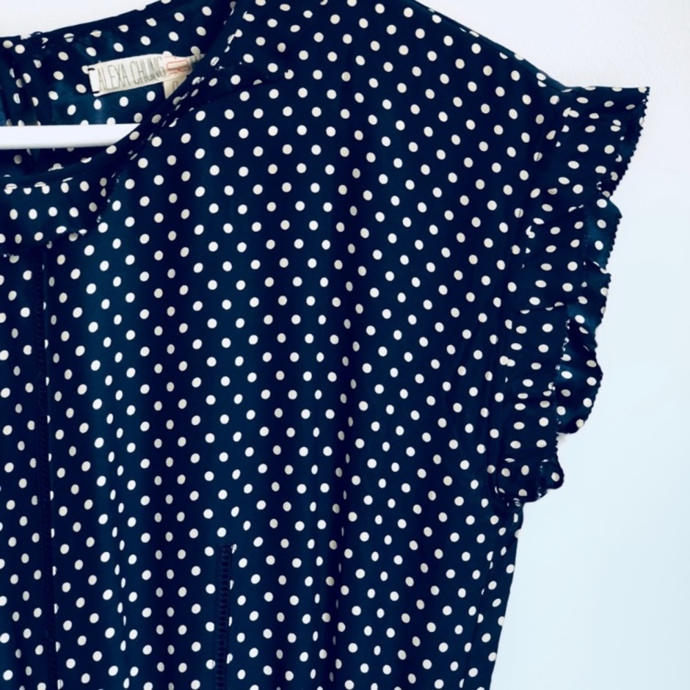 Madewell Alexa Chung sz 0 blue polka dot 100% silk tea dress drop waist pleated - Picture 5 of 8